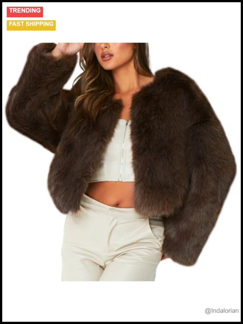 Faux Fur Coat Winter Warm Cropped Fluffy Shaggy Jacket